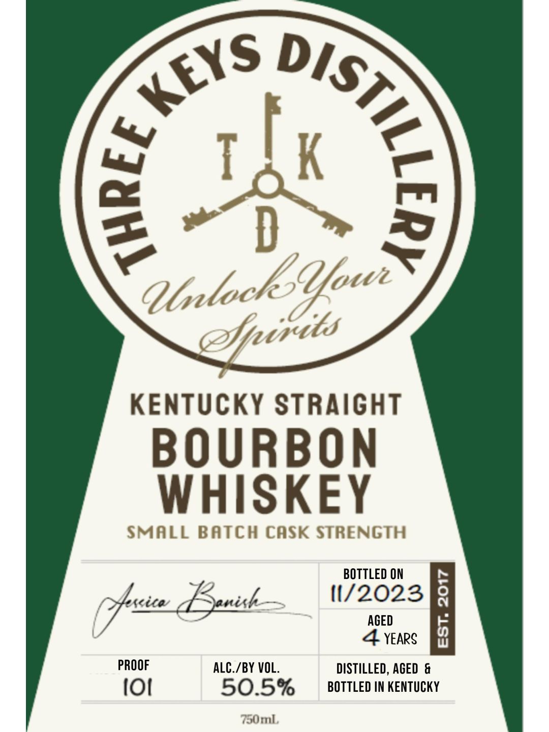 Three Keys Distillery 4 Years Aged Small Batch Cask Strength Kentucky Straight Bourbon Whiskey 750ml