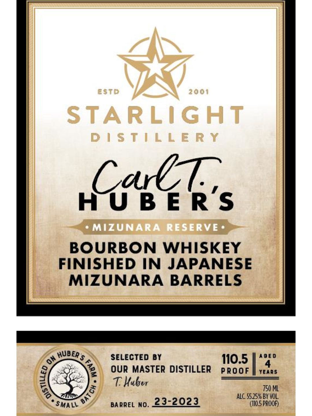 Starlight Distillery 4 Years Old Carl T. Huber's Mizunara Reserve Finished In Japanese Mizunara Barrel Bourbon Whiskey 750ml