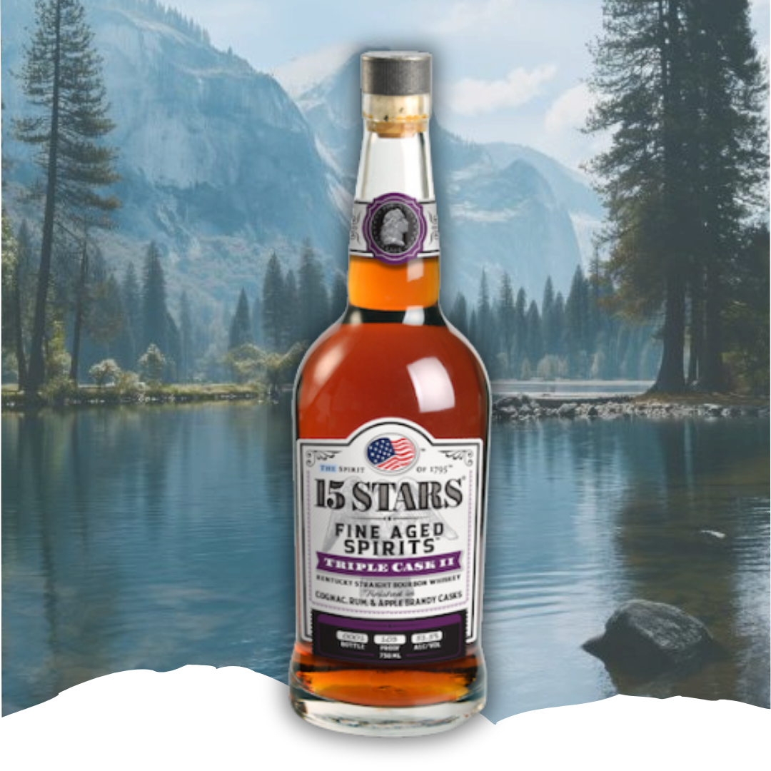 15 Stars Triple Cask II Finished In Cognac Rum & Apple Brandy Fine Aged Kentucky Straight Bourbon Whiskey 750ml