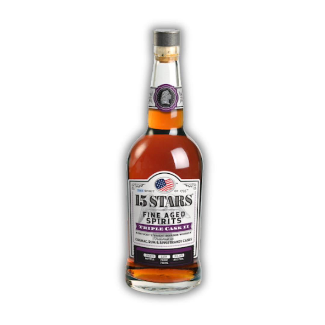 15 Stars Triple Cask II Finished In Cognac Rum & Apple Brandy Fine Aged Kentucky Straight Bourbon Whiskey 750ml