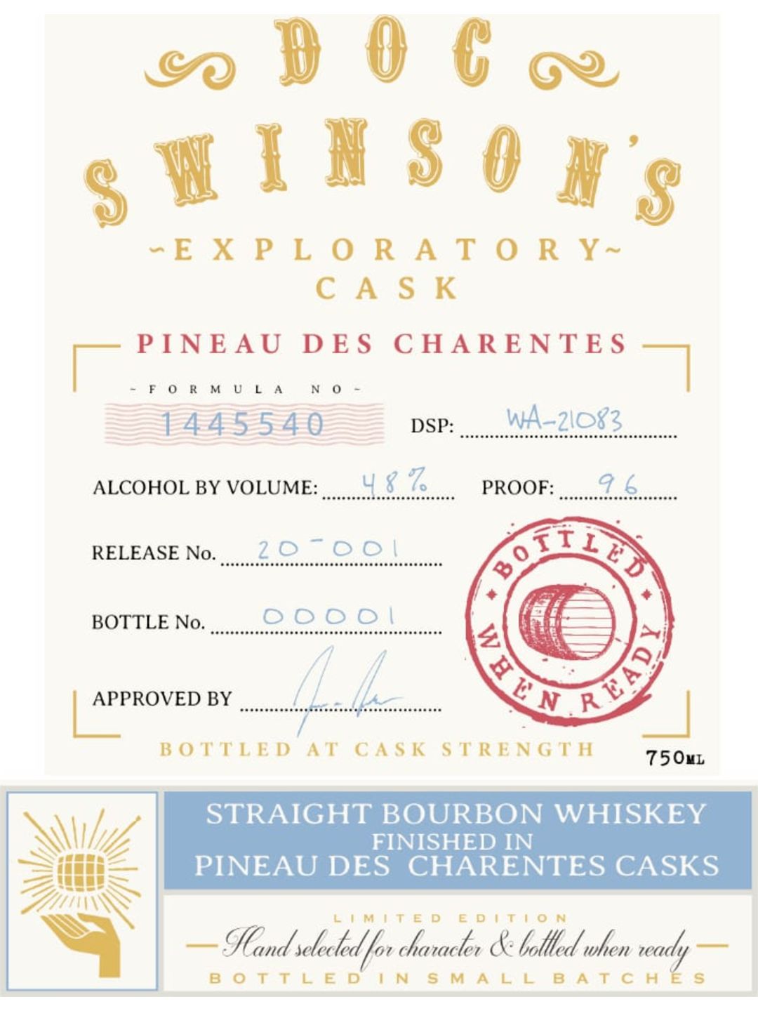 Doc Swinson's Finished In Pineau Des Charentes Exploratory Cask Straight Bourbon Whiskey 750ml