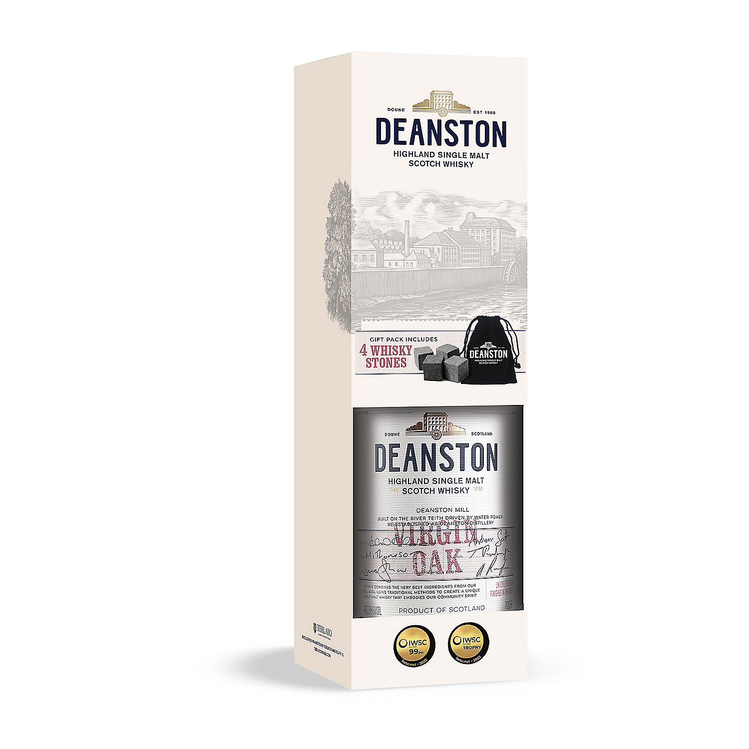 Deanston Single Malt Scotch Finished In Virgin Oak 92.6 W/ Whiskey Stone 750ml