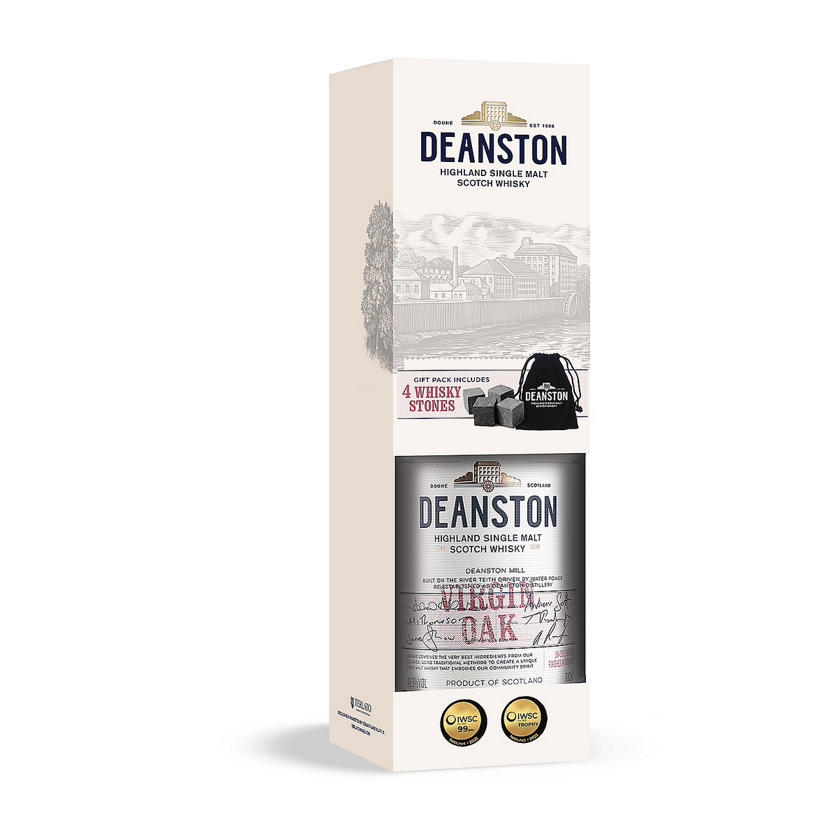 Deanston Single Malt Scotch Finished In Virgin Oak 92.6 W/ Whiskey Stone 750ml